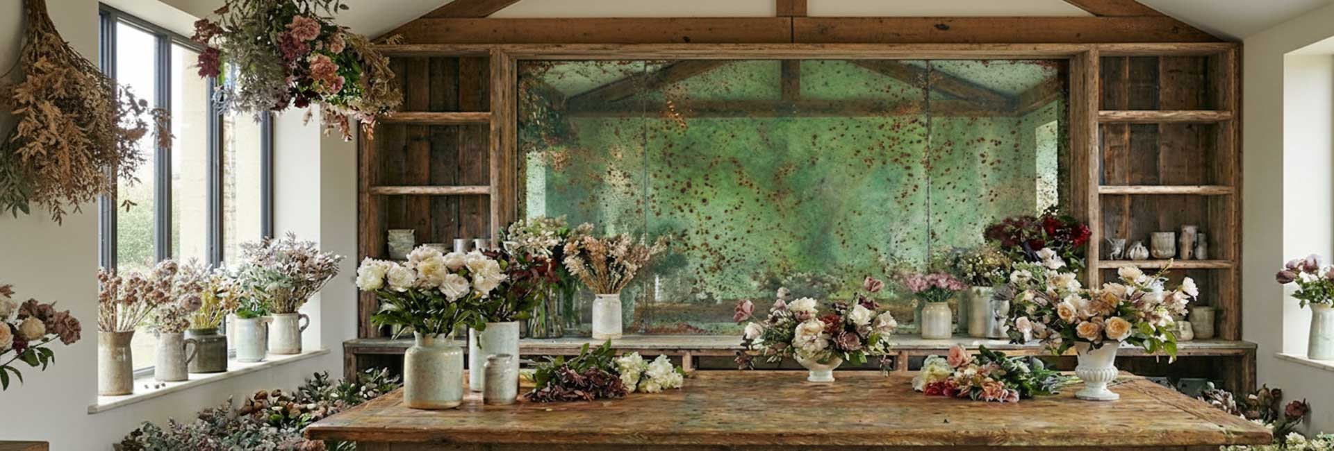 Green Speckled Floral Studio Wall